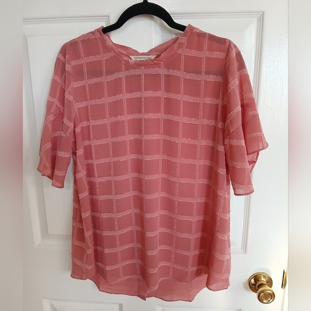 Soft Surroundings Rose Pink Tenerife Button Back Flutter Sleeve Blouse Medium